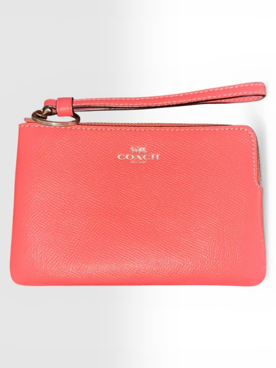 Coach Handbags - COACH ✨Coral Pink Pebbled Leather Wristlet